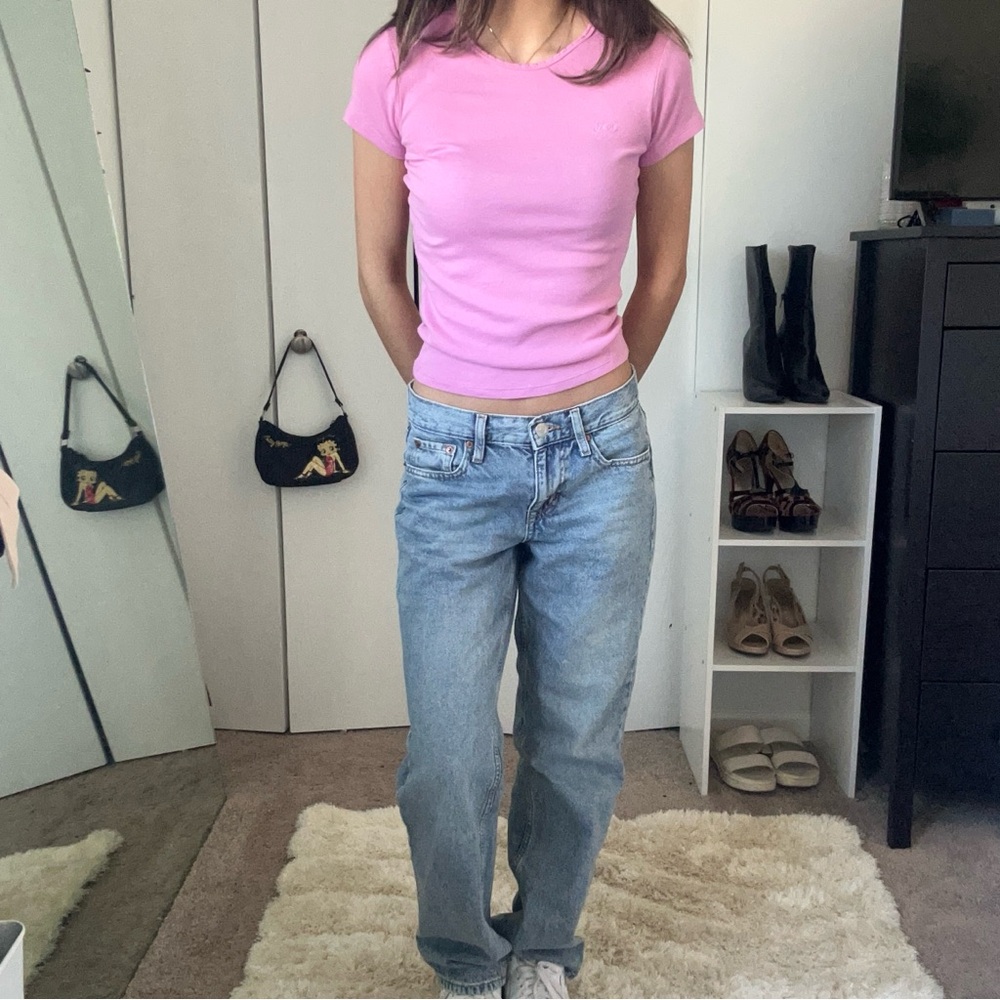Pink Fitted PINK Short Sleeve Top
